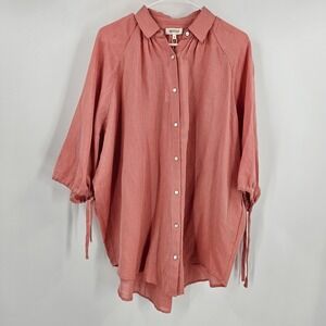 Boteh La Ponche Shirt Pink Peach Linen Button Down Lagenlook Boxy NWT Size S